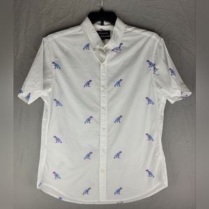 Bonobos T Rex Dinosaur Print Button Down Slim Fit Size Large White Shirt